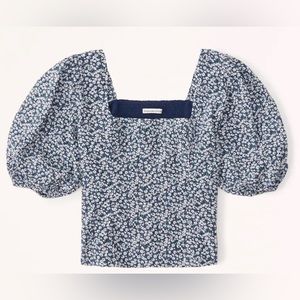 Abercrombie & Fitch Puff Sleeve Shine Cotton Squareneck Top
